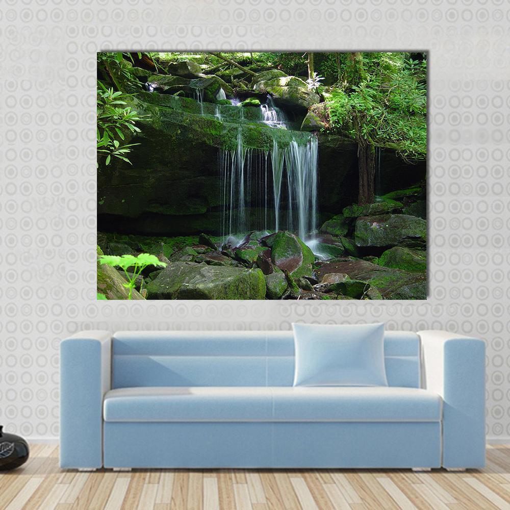 Water Fall Flows On A Rock Ledge Canvas Wall Art-1 Piece-Gallery Wrap-48" x 32"-Tiaracle