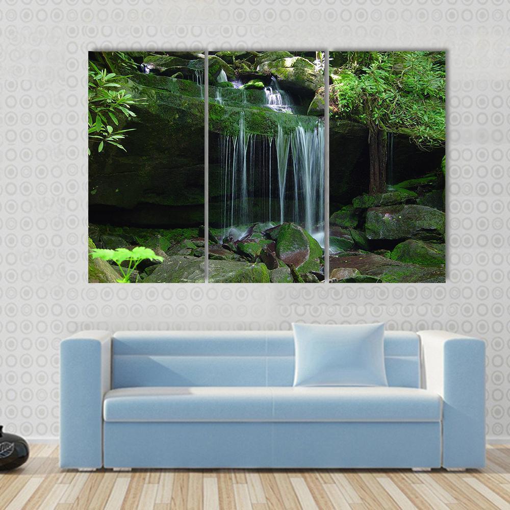 Water Fall Flows On A Rock Ledge Canvas Wall Art-3 Horizontal-Gallery Wrap-37" x 24"-Tiaracle