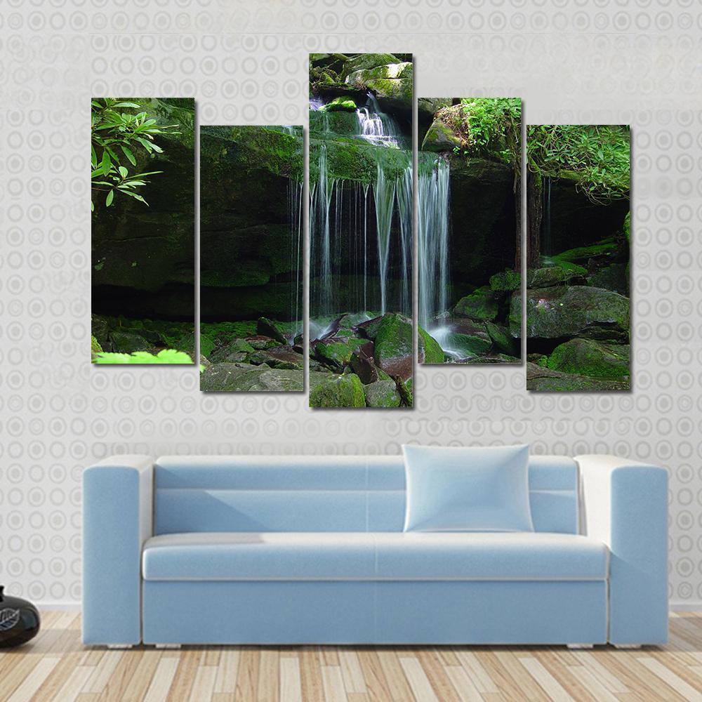 Water Fall Flows On A Rock Ledge Canvas Wall Art-1 Piece-Gallery Wrap-48" x 32"-Tiaracle