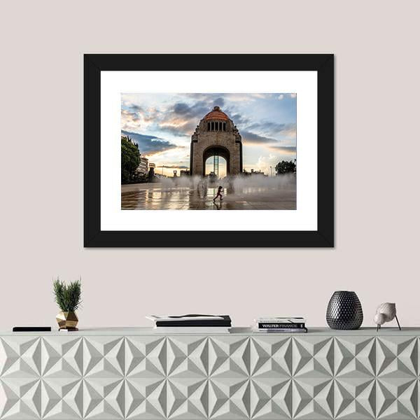 Water Fountain In Front Of Monument To The Mexican Revolution Canvas Wall Art-1 Piece-Framed Print-20" x 16"-Tiaracle