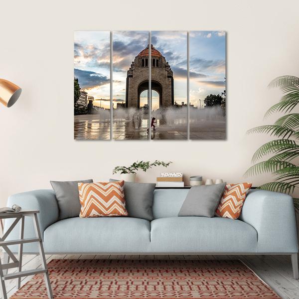 Water Fountain In Front Of Monument To The Mexican Revolution Canvas Wall Art-4 Horizontal-Gallery Wrap-34" x 24"-Tiaracle