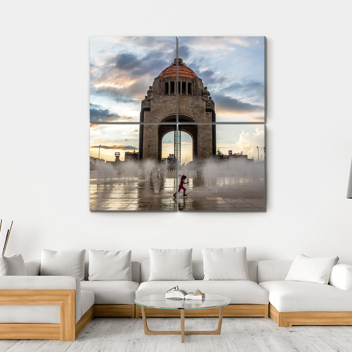 Water Fountain In Front Of Monument To The Mexican Revolution Canvas Wall Art-4 Square-Gallery Wrap-17" x 17"-Tiaracle