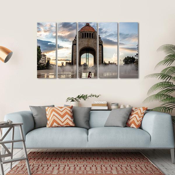 Water Fountain In Front Of Monument To The Mexican Revolution Canvas Wall Art-5 Horizontal-Gallery Wrap-22" x 12"-Tiaracle