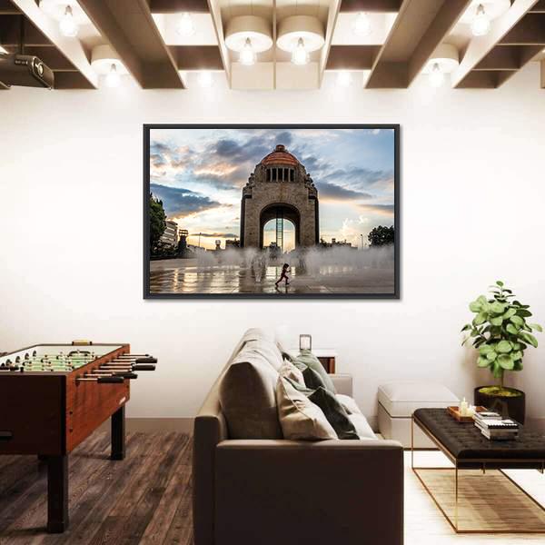 Water Fountain In Front Of Monument To The Mexican Revolution Canvas Wall Art-3 Horizontal-Gallery Wrap-25" x 16"-Tiaracle