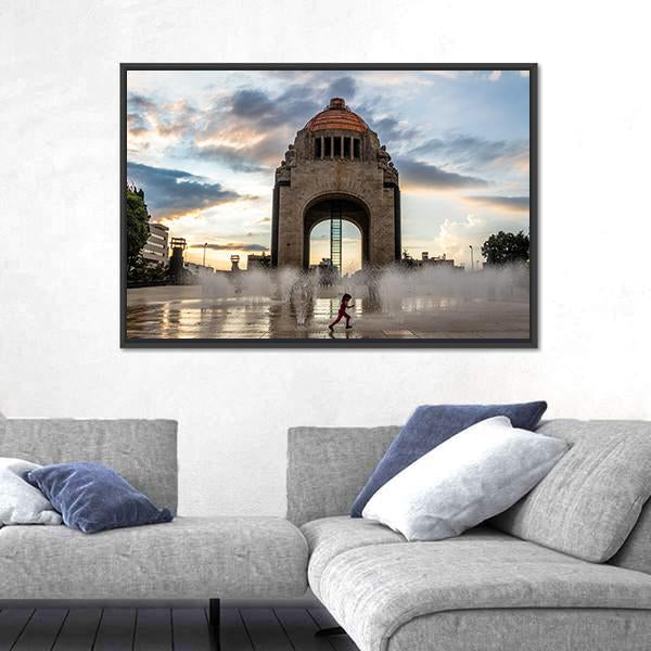 Water Fountain In Front Of Monument To The Mexican Revolution Canvas Wall Art-3 Horizontal-Gallery Wrap-25" x 16"-Tiaracle