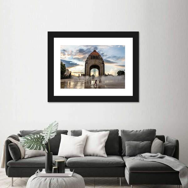 Water Fountain In Front Of Monument To The Mexican Revolution Canvas Wall Art-3 Horizontal-Gallery Wrap-25" x 16"-Tiaracle