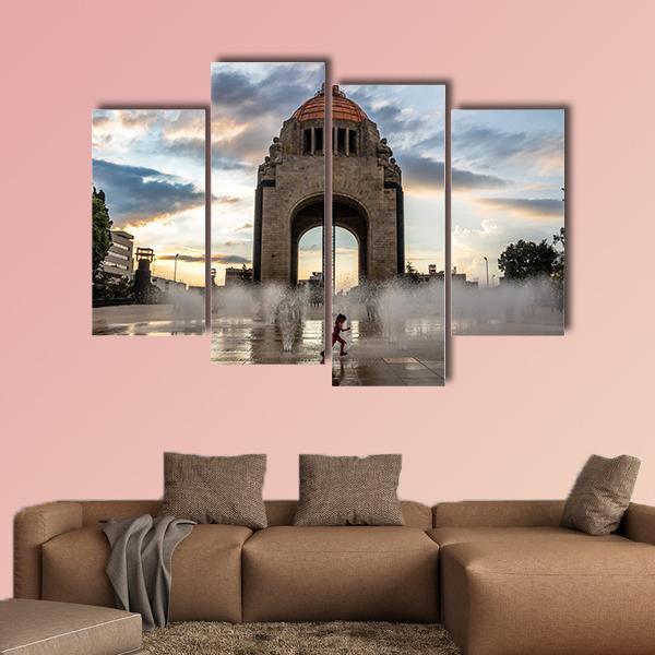Water Fountain In Front Of Monument To The Mexican Revolution Canvas Wall Art-4 Pop-Gallery Wrap-50" x 32"-Tiaracle