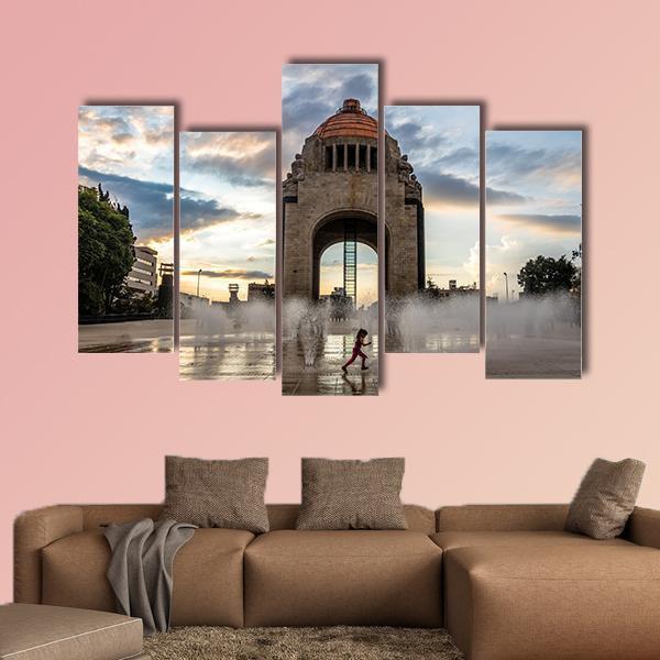 Water Fountain In Front Of Monument To The Mexican Revolution Canvas Wall Art-5 Pop-Gallery Wrap-47" x 32"-Tiaracle
