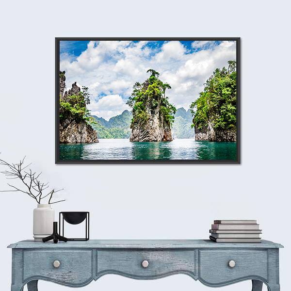 Water Lake At Ratchaprapha Dam Canvas Wall Art-1 Piece-Floating Frame-24" x 16"-Tiaracle