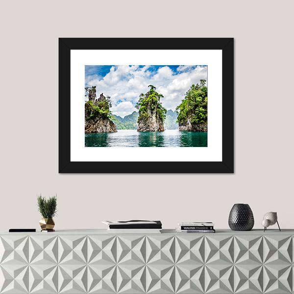 Water Lake At Ratchaprapha Dam Canvas Wall Art-1 Piece-Framed Print-20" x 16"-Tiaracle