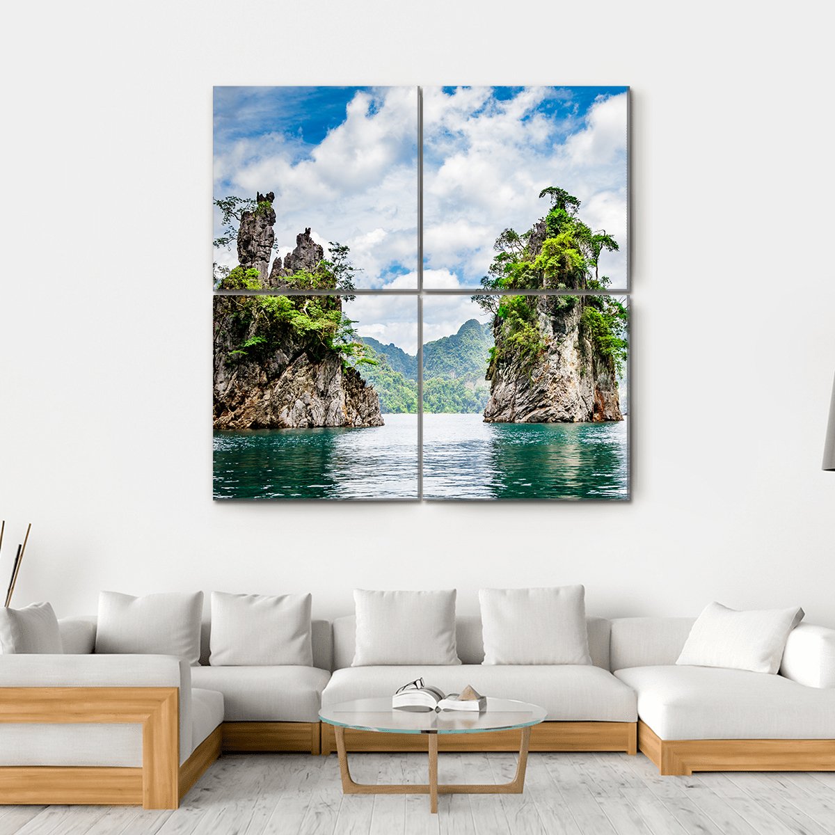 Water Lake At Ratchaprapha Dam Canvas Wall Art-4 Square-Gallery Wrap-17" x 17"-Tiaracle