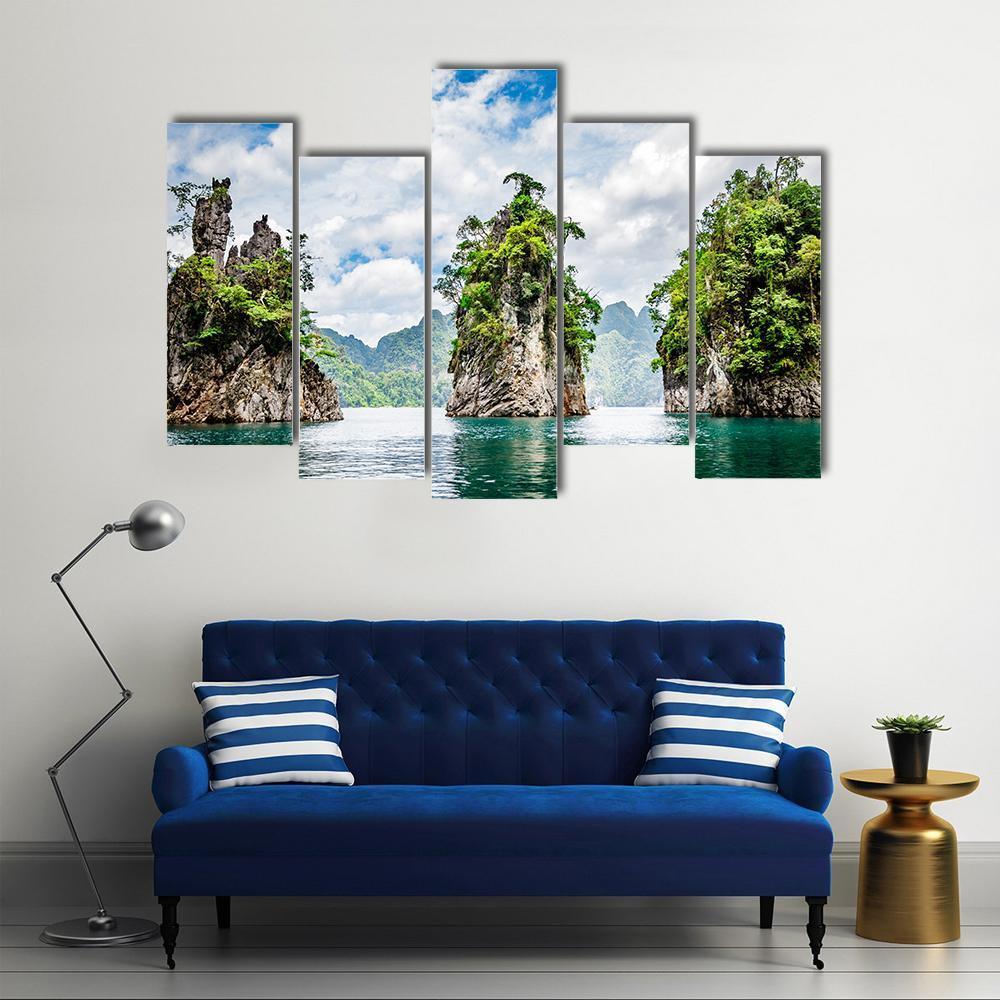 Water Lake At Ratchaprapha Dam Canvas Wall Art-5 Pop-Gallery Wrap-47" x 32"-Tiaracle