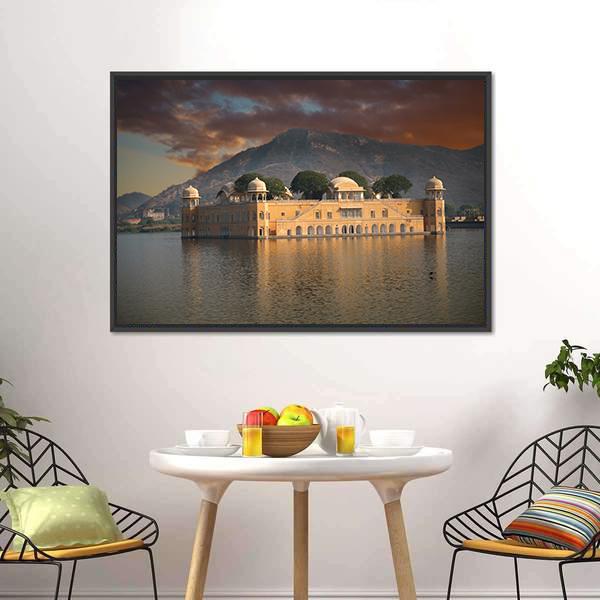 Water Palace In Jaipur Canvas Wall Art-3 Horizontal-Gallery Wrap-25" x 16"-Tiaracle