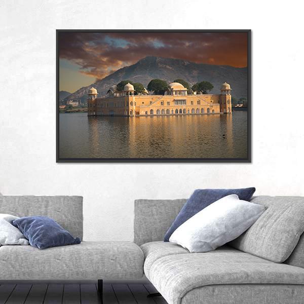 Water Palace In Jaipur Panoramic Canvas Wall Art-1 Piece-36" x 12"-Tiaracle