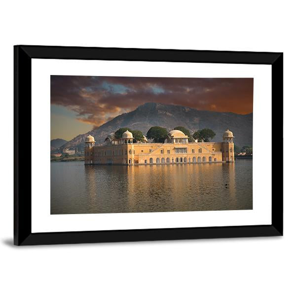 Water Palace In Jaipur Panoramic Canvas Wall Art-1 Piece-36" x 12"-Tiaracle
