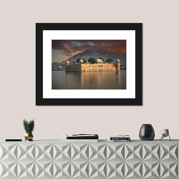 Water Palace In Jaipur Panoramic Canvas Wall Art-1 Piece-36" x 12"-Tiaracle