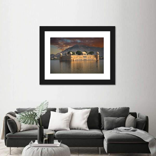 Water Palace In Jaipur Panoramic Canvas Wall Art-1 Piece-36" x 12"-Tiaracle