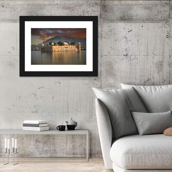 Water Palace In Jaipur Panoramic Canvas Wall Art-1 Piece-36" x 12"-Tiaracle