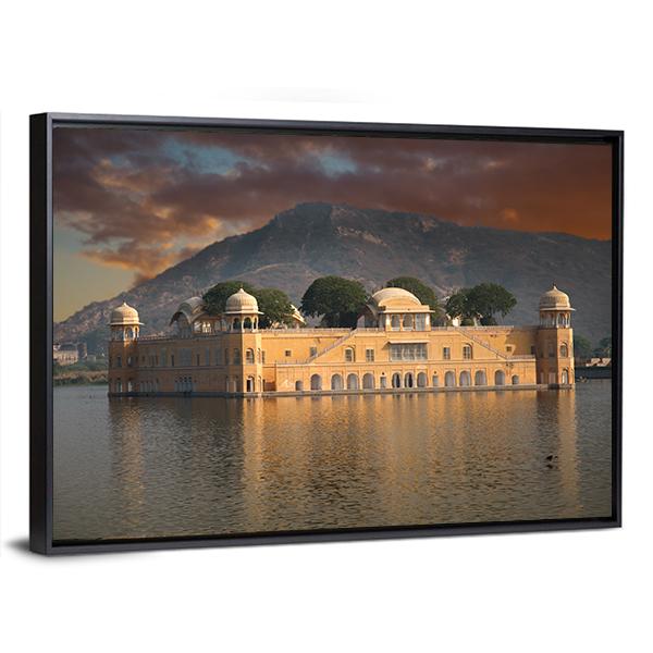 Water Palace In Jaipur Panoramic Canvas Wall Art-1 Piece-36" x 12"-Tiaracle