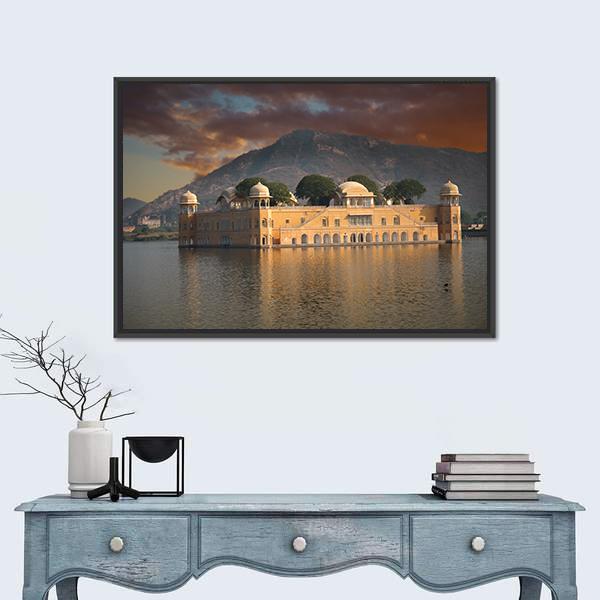 Water Palace In Jaipur Panoramic Canvas Wall Art-1 Piece-36" x 12"-Tiaracle