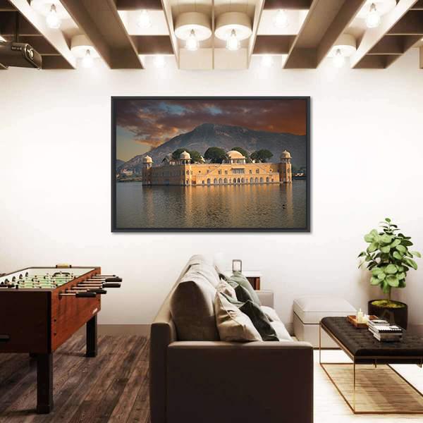 Water Palace In Jaipur Panoramic Canvas Wall Art-1 Piece-36" x 12"-Tiaracle