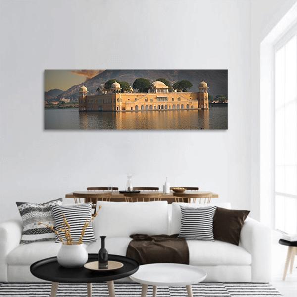 Water Palace In Jaipur Panoramic Canvas Wall Art-1 Piece-36" x 12"-Tiaracle