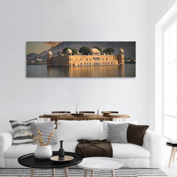 Water Palace In Jaipur Panoramic Canvas Wall Art-3 Piece-25" x 08"-Tiaracle
