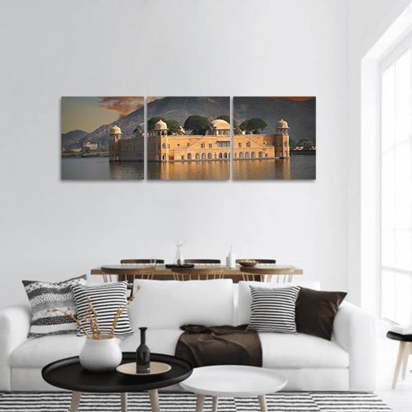 Water Palace In Jaipur Panoramic Canvas Wall Art-3 Piece-25" x 08"-Tiaracle
