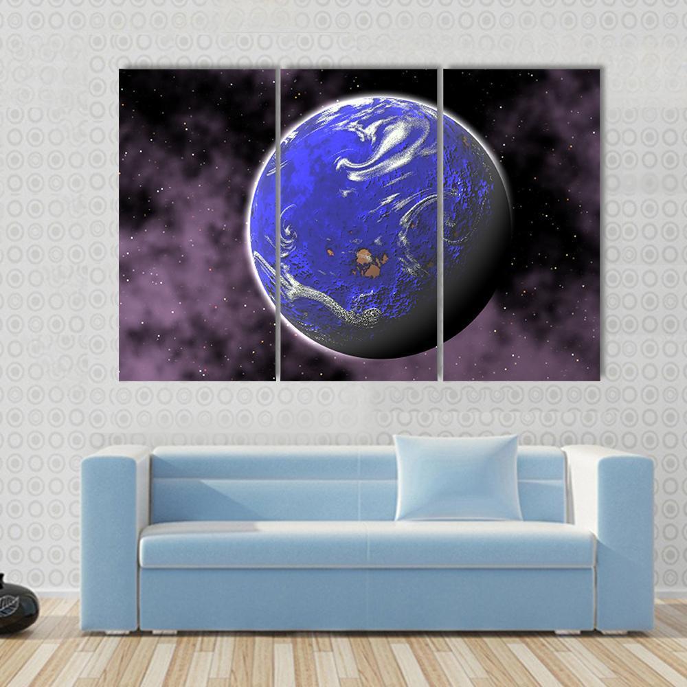 Water Planet In Deep Space Canvas Wall Art-3 Horizontal-Gallery Wrap-37" x 24"-Tiaracle
