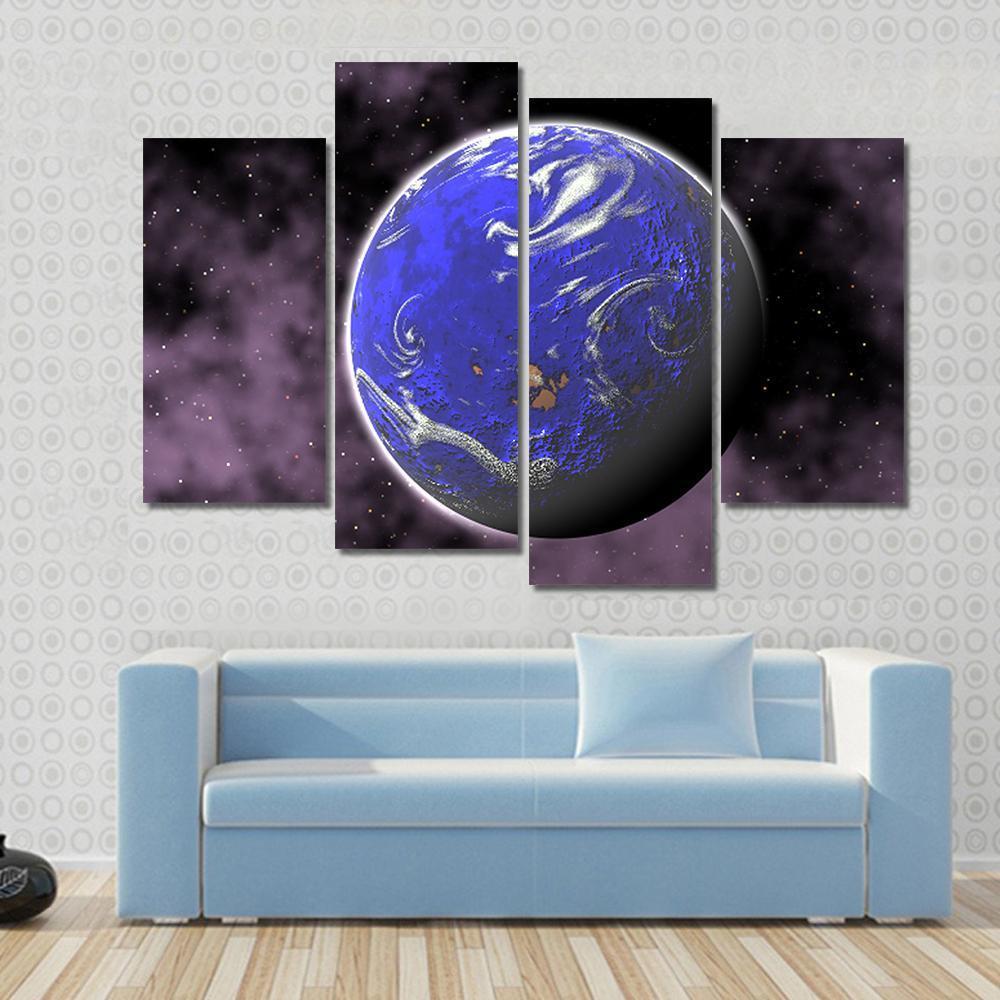 Water Planet In Deep Space Canvas Wall Art-4 Pop-Gallery Wrap-50" x 32"-Tiaracle