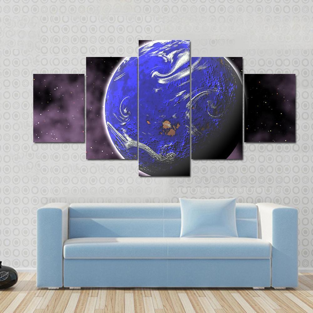 Water Planet In Deep Space Canvas Wall Art-5 Star-Gallery Wrap-62" x 32"-Tiaracle
