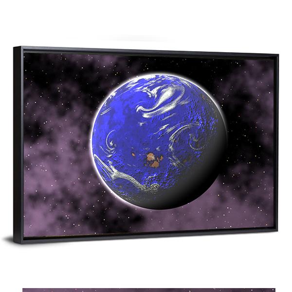 Water Planet In Deep Space Canvas Wall Art-3 Horizontal-Gallery Wrap-25" x 16"-Tiaracle