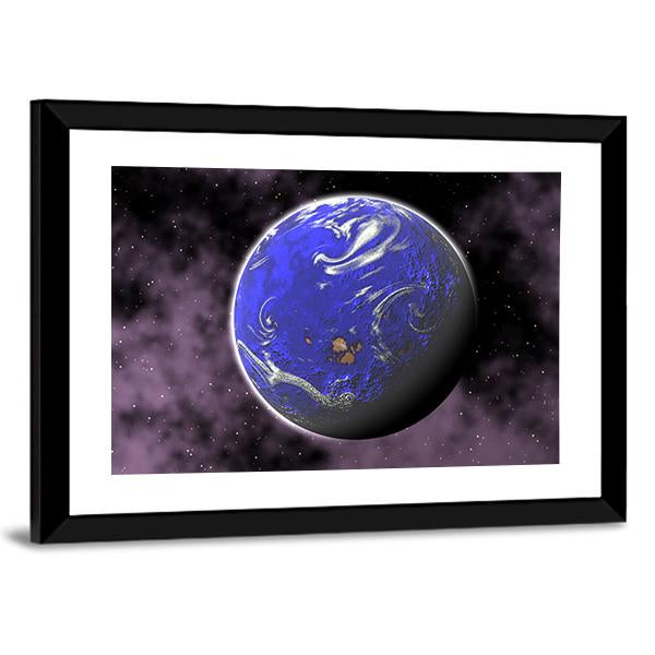 Water Planet In Deep Space Canvas Wall Art-3 Horizontal-Gallery Wrap-25" x 16"-Tiaracle