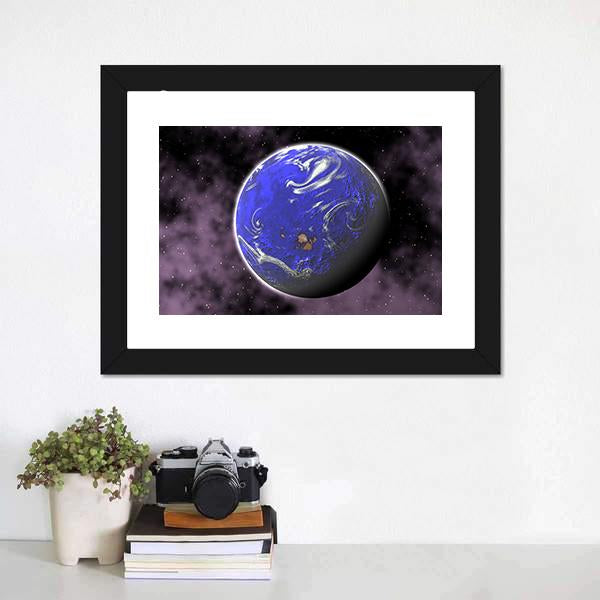 Water Planet In Deep Space Canvas Wall Art-3 Horizontal-Gallery Wrap-25" x 16"-Tiaracle