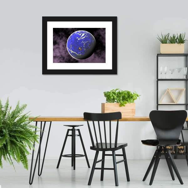 Water Planet In Deep Space Canvas Wall Art-3 Horizontal-Gallery Wrap-25" x 16"-Tiaracle
