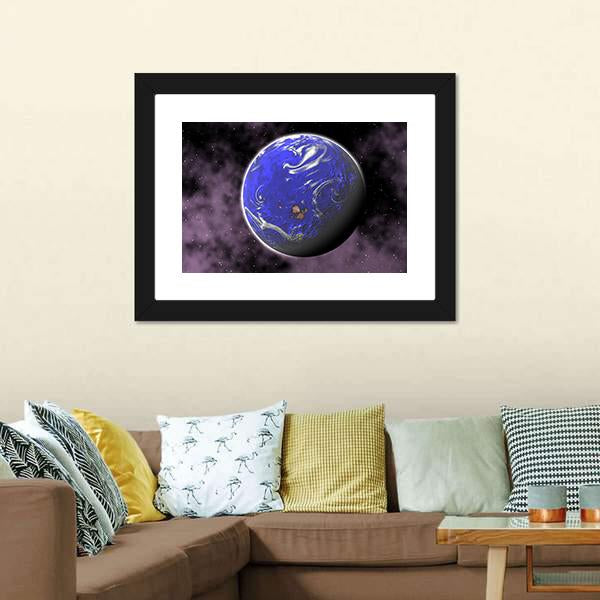 Water Planet In Deep Space Canvas Wall Art-1 Piece-Framed Print-20" x 16"-Tiaracle