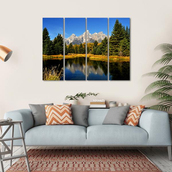 Water Reflections In Fall In The Grand Tetons Canvas Wall Art-4 Horizontal-Gallery Wrap-34" x 24"-Tiaracle