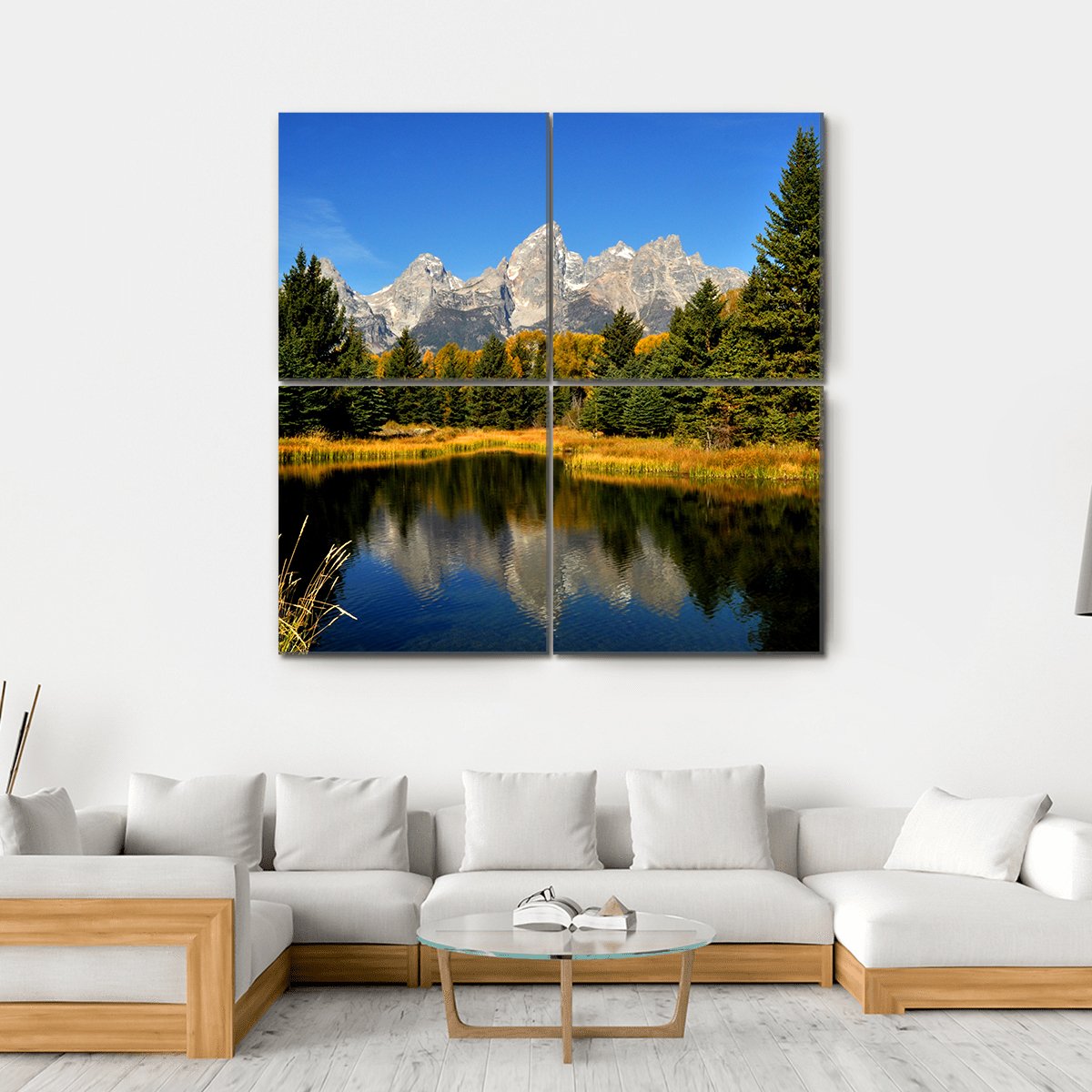 Water Reflections In Fall In The Grand Tetons Canvas Wall Art-4 Square-Gallery Wrap-17" x 17"-Tiaracle