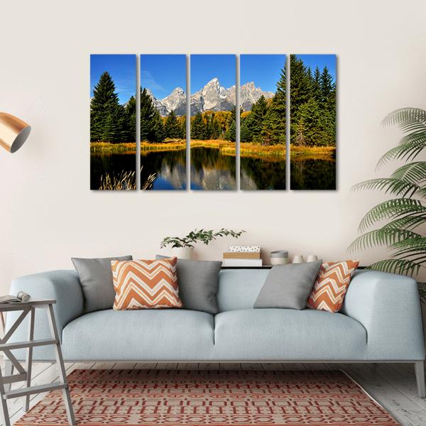Water Reflections In Fall In The Grand Tetons Canvas Wall Art-5 Horizontal-Gallery Wrap-22" x 12"-Tiaracle