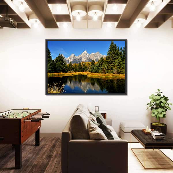 Water Reflections In Fall In The Grand Tetons Canvas Wall Art-5 Horizontal-Gallery Wrap-22" x 12"-Tiaracle