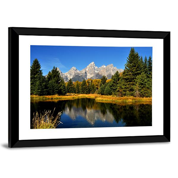Water Reflections In Fall In The Grand Tetons Canvas Wall Art-5 Horizontal-Gallery Wrap-22" x 12"-Tiaracle