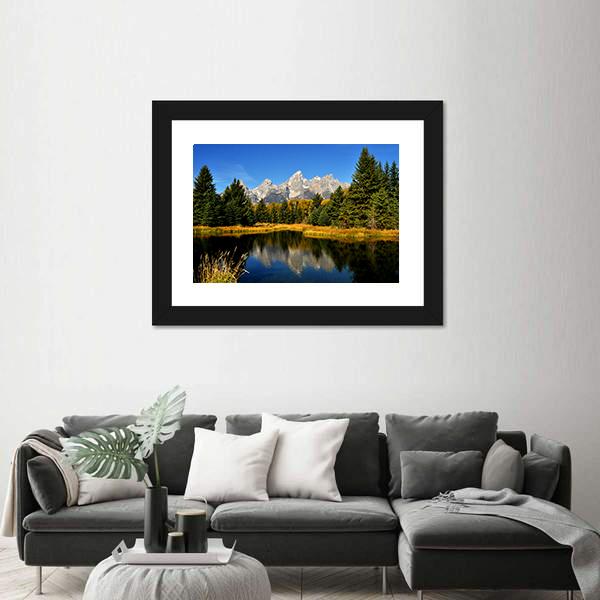 Water Reflections In Fall In The Grand Tetons Canvas Wall Art-5 Horizontal-Gallery Wrap-22" x 12"-Tiaracle