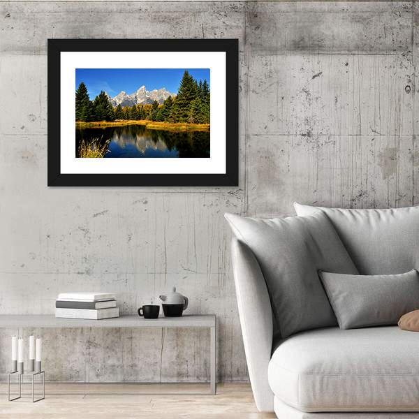 Water Reflections In Fall In The Grand Tetons Canvas Wall Art-5 Horizontal-Gallery Wrap-22" x 12"-Tiaracle