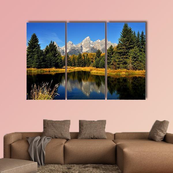 Water Reflections In Fall In The Grand Tetons Canvas Wall Art-3 Horizontal-Gallery Wrap-37" x 24"-Tiaracle