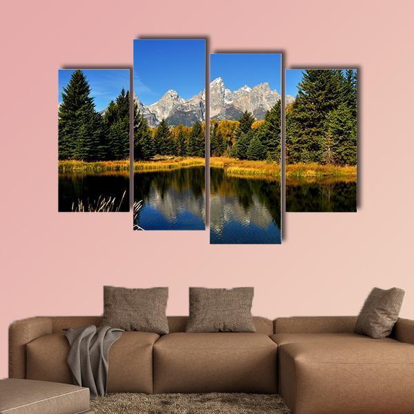 Water Reflections In Fall In The Grand Tetons Canvas Wall Art-4 Pop-Gallery Wrap-50" x 32"-Tiaracle