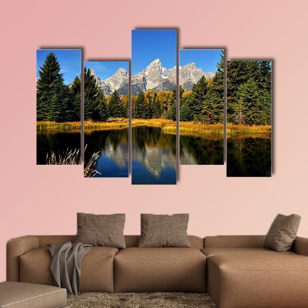 Water Reflections In Fall In The Grand Tetons Canvas Wall Art-5 Pop-Gallery Wrap-47" x 32"-Tiaracle