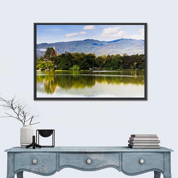 Water Reservoir In Lanna Rama Park Canvas Wall Art-1 Piece-Floating Frame-24" x 16"-Tiaracle