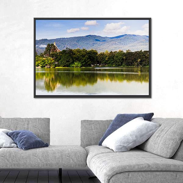 Water Reservoir In Lanna Rama Park Canvas Wall Art-3 Horizontal-Gallery Wrap-25" x 16"-Tiaracle