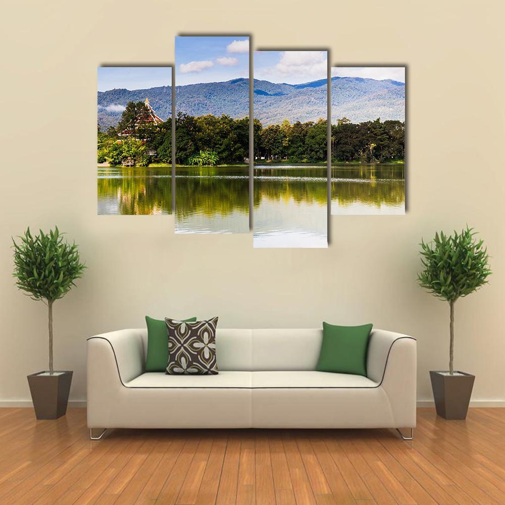 Water Reservoir In Lanna Rama Park Canvas Wall Art-1 Piece-Gallery Wrap-48" x 32"-Tiaracle