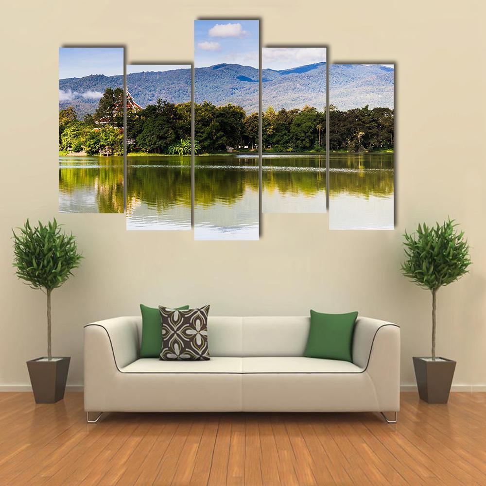 Water Reservoir In Lanna Rama Park Canvas Wall Art-5 Pop-Gallery Wrap-47" x 32"-Tiaracle